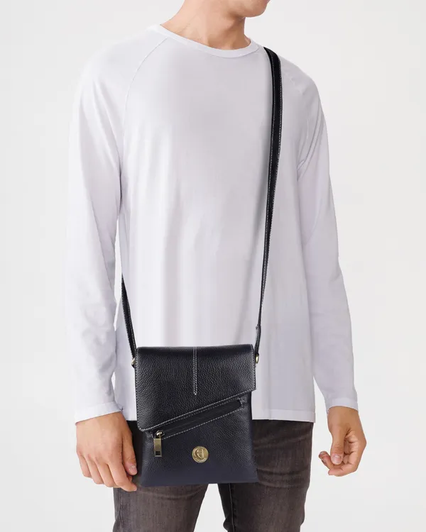 100%_pure_genuine_leather_messenger_shoulder_8_inch_sling_cross_body_travel_office_tablet_bag_for_men_women,_black