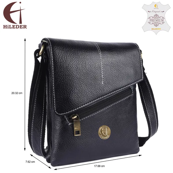 100%_pure_genuine_leather_messenger_shoulder_8_inch_sling_cross_body_travel_office_tablet_bag_for_men_women,_black