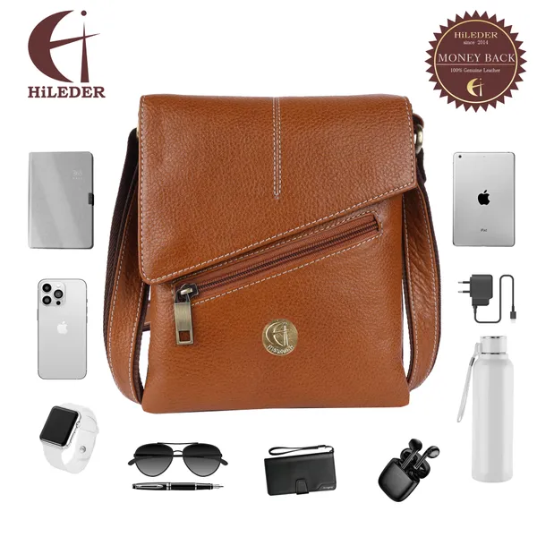 100%_pure_genuine_leather_messenger_shoulder_8_inch_sling_cross_body_travel_office_tablet_bag_for_men_women,_tan