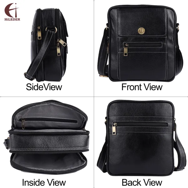 Pure_Black_Leather_Messenger_9"_Sling_Cross_Body_Travel_Bag_Men_&_Women._