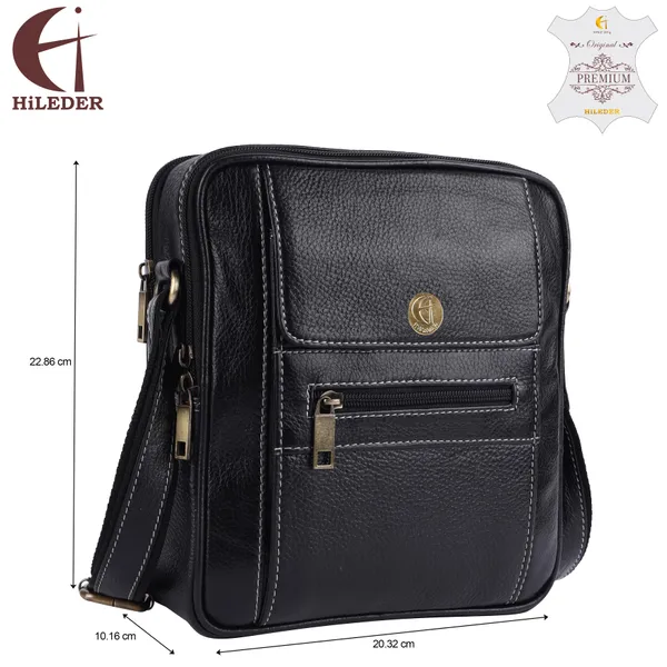 Pure_Black_Leather_Messenger_9"_Sling_Cross_Body_Travel_Bag_Men_&_Women._