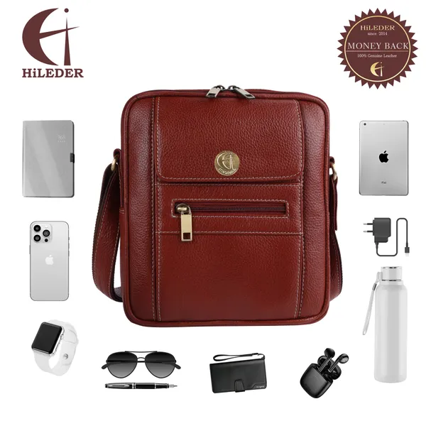 100%_pure_genuine_leather_messenger_shoulder_9_inch_sling_cross_body_travel_office_tablet_bag_for_men_women,_tan