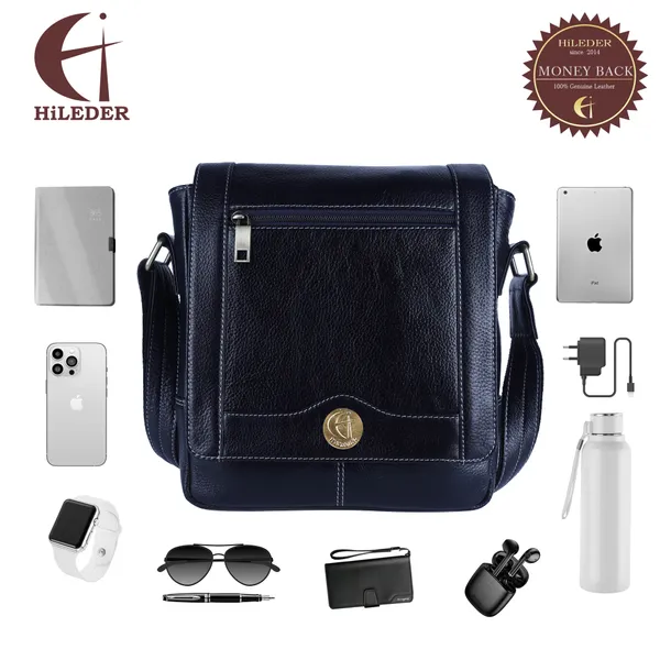 100%_pure_leather_messenger_shoulder_10_inch_sling_cross_body_travel_office_tablet_flap_handbag_for_men_women,_blue