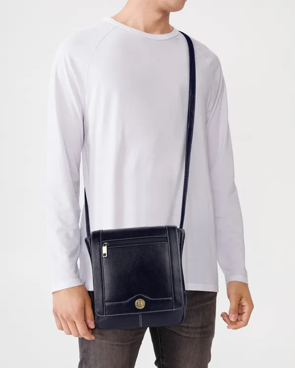 100%_pure_leather_messenger_shoulder_10_inch_sling_cross_body_travel_office_tablet_flap_handbag_for_men_women,_blue