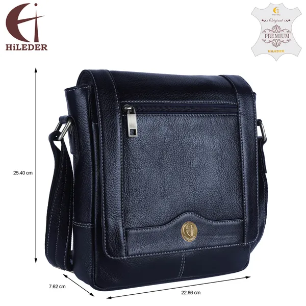 100%_pure_leather_messenger_shoulder_10_inch_sling_cross_body_travel_office_tablet_flap_handbag_for_men_women,_blue
