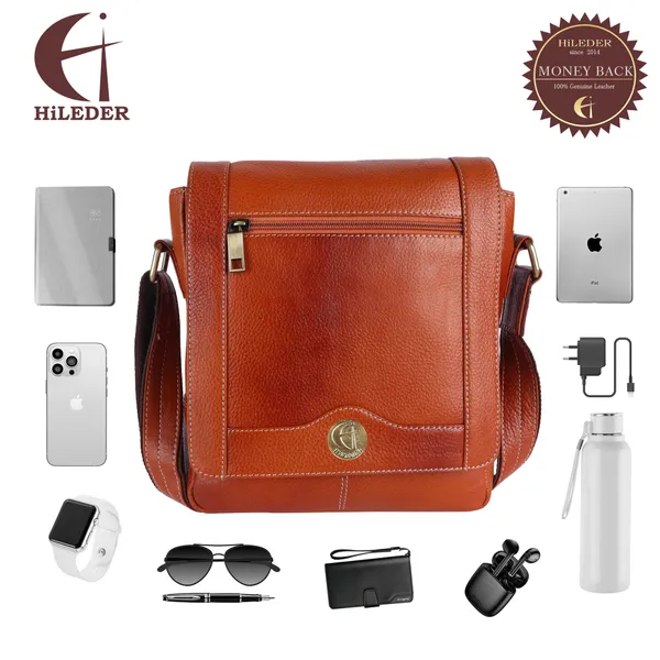 100%_pure_leather_messenger_shoulder_10_inch_sling_cross_body_travel_office_tablet_flap_handbag_for_men_women,_orange