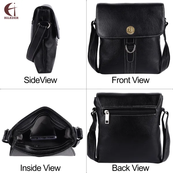 100%_genuine_leather_messenger_shoulder_9_inch_sling_cross_body_travel_office_d-loop_handbag_for_men_women,_black