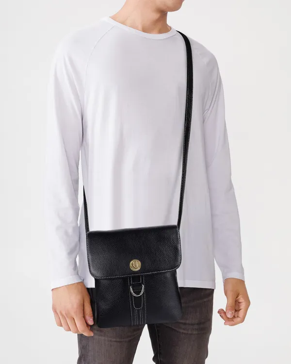 100%_genuine_leather_messenger_shoulder_9_inch_sling_cross_body_travel_office_d-loop_handbag_for_men_women,_black