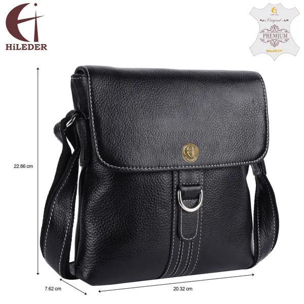 100%_genuine_leather_messenger_shoulder_9_inch_sling_cross_body_travel_office_d-loop_handbag_for_men_women,_black
