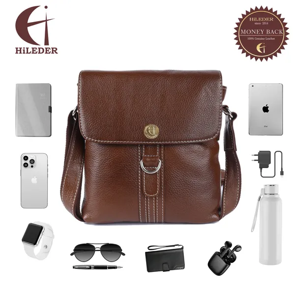 100%_genuine_leather_messenger_shoulder_9_inch_sling_cross_body_travel_office_d-loop_handbag_for_men_women,_coffee