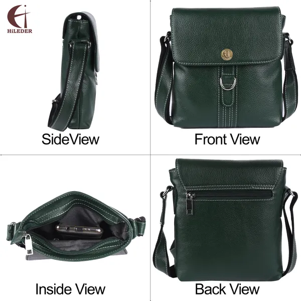 100%_genuine_leather_messenger_shoulder_9_inch_sling_cross_body_travel_office_d-loop_handbag_for_men_women,_green
