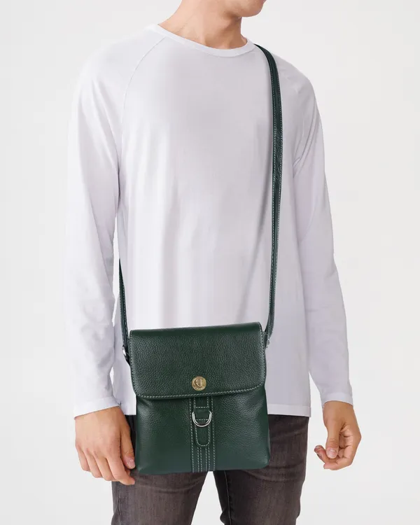 100%_genuine_leather_messenger_shoulder_9_inch_sling_cross_body_travel_office_d-loop_handbag_for_men_women,_green
