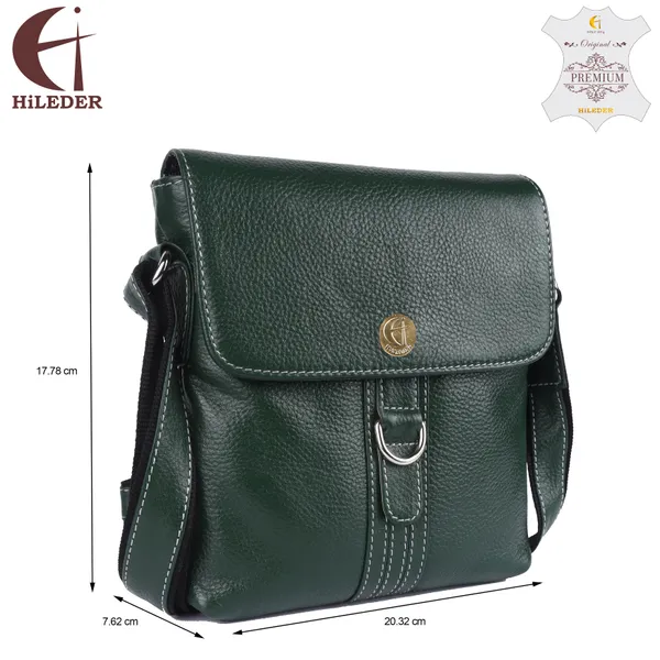 100%_genuine_leather_messenger_shoulder_9_inch_sling_cross_body_travel_office_d-loop_handbag_for_men_women,_green