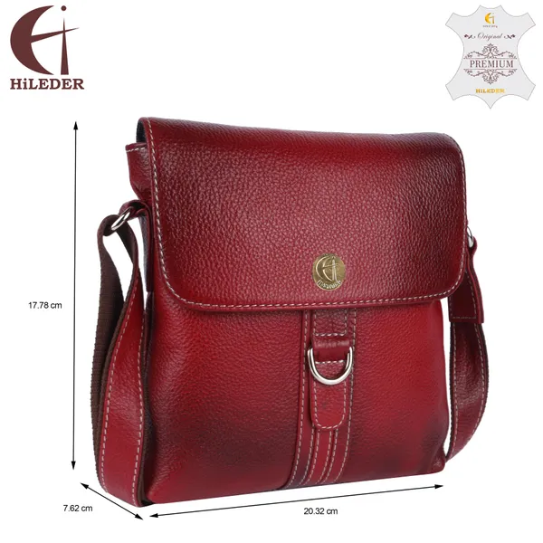 100%_genuine_leather_messenger_shoulder_9_inch_sling_cross_body_travel_office_d-loop_handbag_for_men_women,_maroon