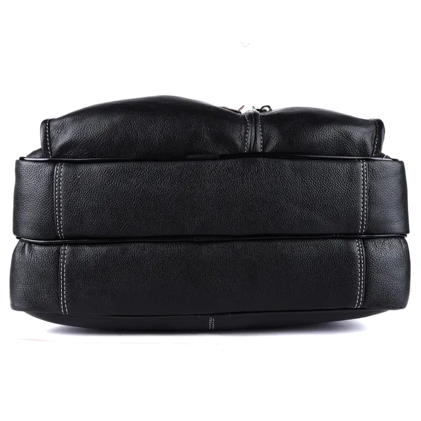 pure_genuine_leather_15_inch_double_pocket_briefcase_laptop_messenger_satchel_bag_for_men_women,_black