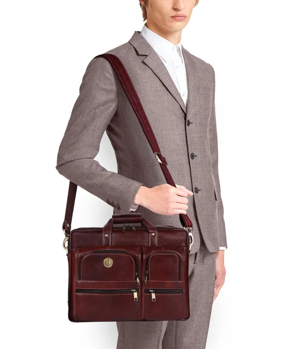 pure_genuine_leather_15_inch_double_pocket_briefcase_laptop_messenger_satchel_bag_for_men_women,_brown