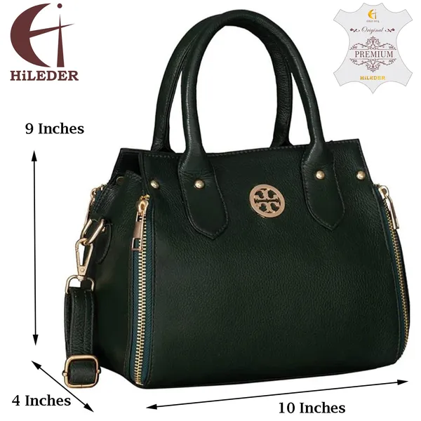 genuine_leather_designer_handbag_shoulder_tote_bag_for_women_&_girls_with_top_handle_|_golden_metal_zipper_|_medium_size_|_green