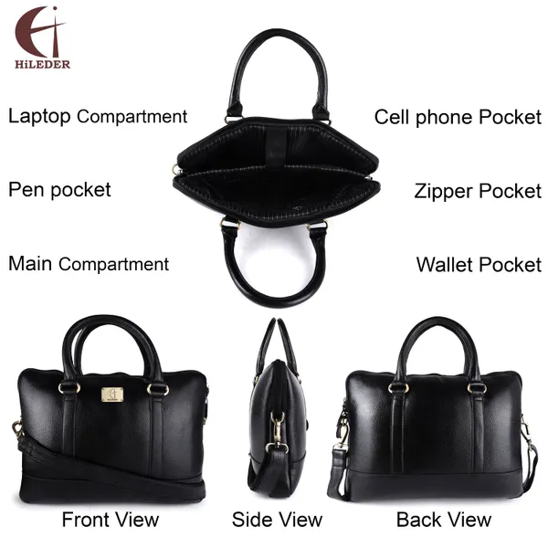 pure_genuine_leather_14_inch_stylish_padded_compartment_briefcase_satchel_laptop_sleeve_messenger_travelling_office_bag,_black