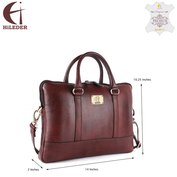 pure_genuine_leather_14_inch_stylish_padded_compartment_briefcase_satchel_laptop_sleeve_messenger_travelling_office_bag,_brown