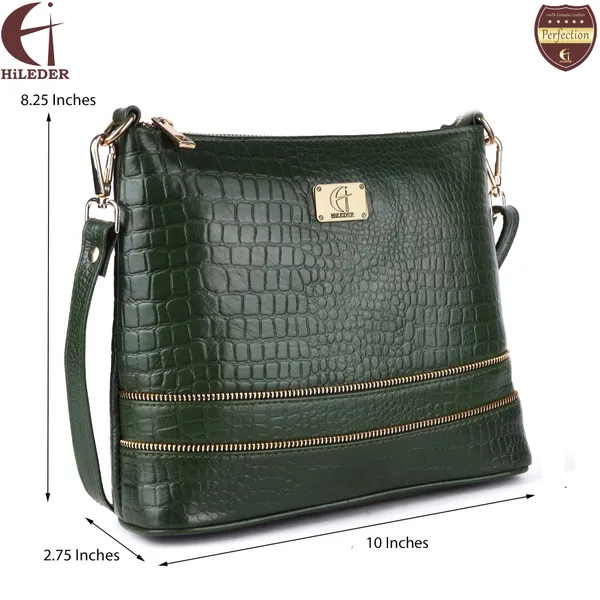 Slim_Green_Leather_Messenger_Satchel_Bag_with_Golden_Zipper