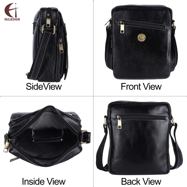 100%_genuine_leather_messenger_shoulder_9_inch_sling_cross_body_travel_office_tablet_flap_handbag,_men_women,_black
