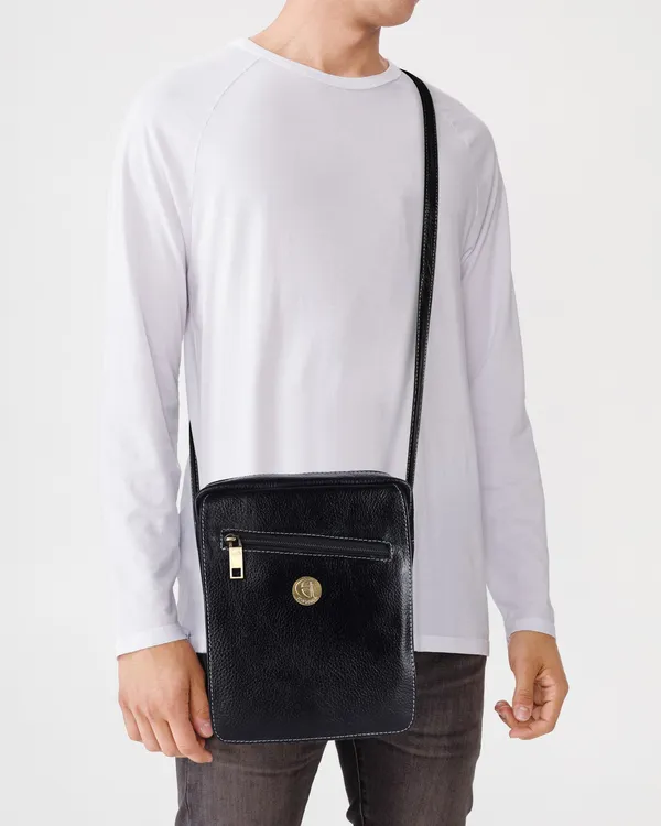 100%_genuine_leather_messenger_shoulder_9_inch_sling_cross_body_travel_office_tablet_flap_handbag,_men_women,_black