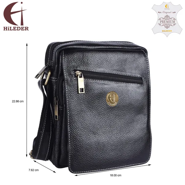 100%_genuine_leather_messenger_shoulder_9_inch_sling_cross_body_travel_office_tablet_flap_handbag,_men_women,_black