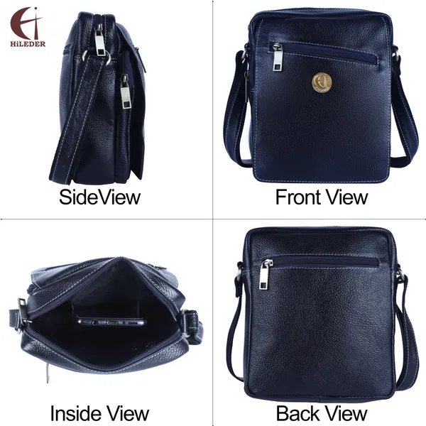 100%_genuine_leather_messenger_shoulder_9_inch_sling_cross_body_travel_office_tablet_flap_handbag,_men_women,_blue