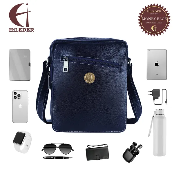 100%_genuine_leather_messenger_shoulder_9_inch_sling_cross_body_travel_office_tablet_flap_handbag,_men_women,_blue