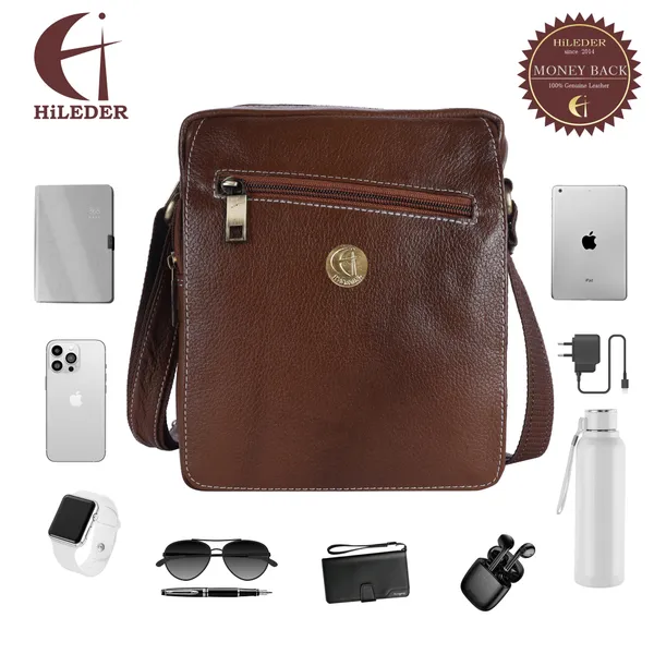 100%_genuine_leather_messenger_shoulder_9_inch_sling_cross_body_travel_office_tablet_flap_handbag,_men_women,_coffee