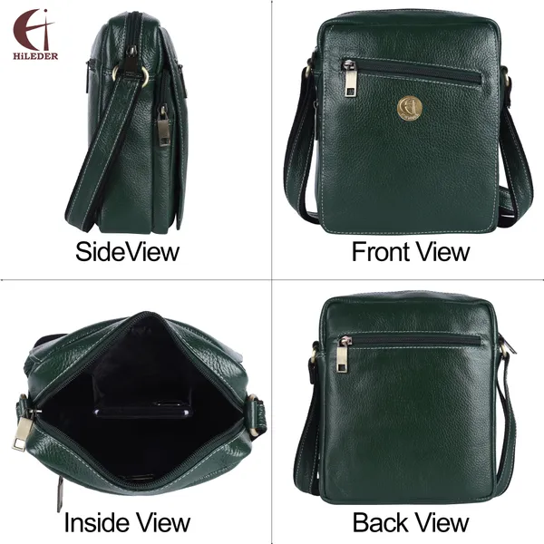 9_Inch_100%_Genuine_Leather_Messenger_Shoulder_Sling_Cross_Body_Travel_Office_Tablet_Flap_Handbag,_Men_Women,_Green