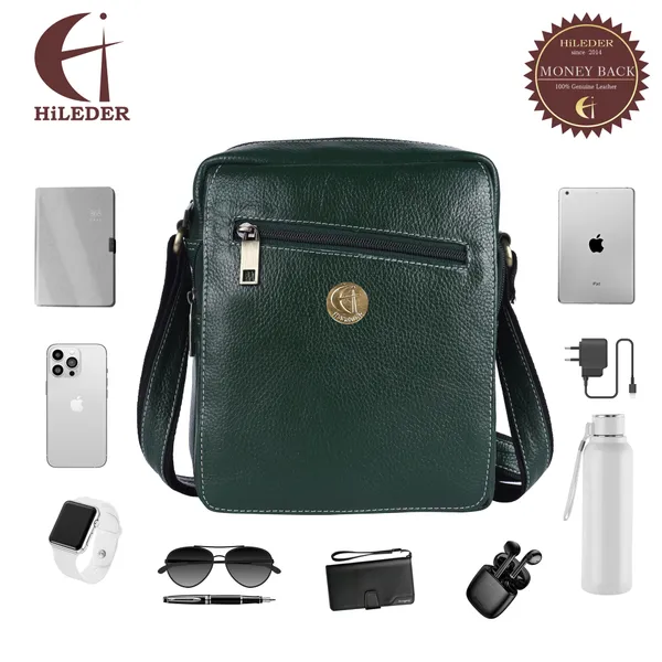 9_Inch_100%_Genuine_Leather_Messenger_Shoulder_Sling_Cross_Body_Travel_Office_Tablet_Flap_Handbag,_Men_Women,_Green