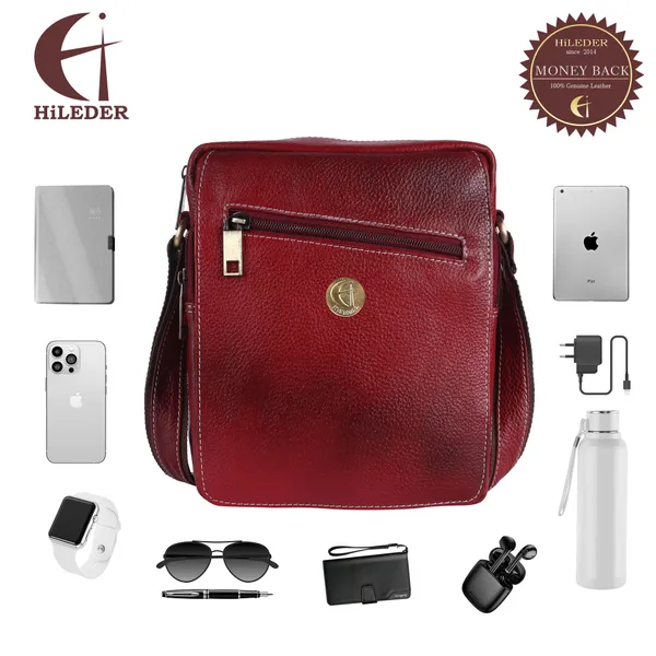 100%_genuine_leather_messenger_shoulder_9_inch_sling_cross_body_travel_office_tablet_flap_handbag,_men_women,_maroon
