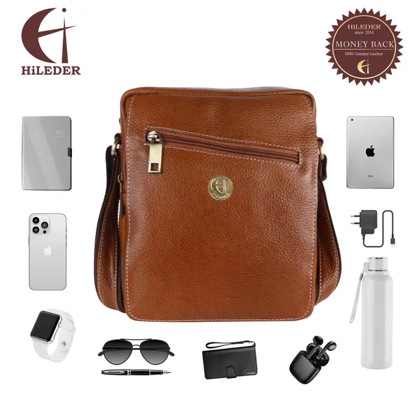 100%_pure_genuine_leather_messenger_shoulder_9_inch_sling_cross_body_office_tablet_bag_with_flap_for_men_women,_tan