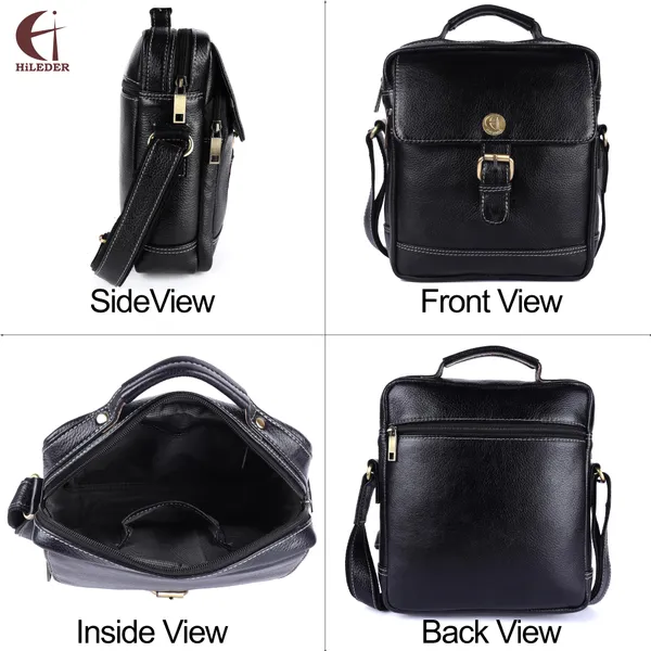 100%_pure_genuine_leather_messenger_9.5_inch_sling_cross_body_travel_office_tablet_buckle_bag_for_men_women,_black