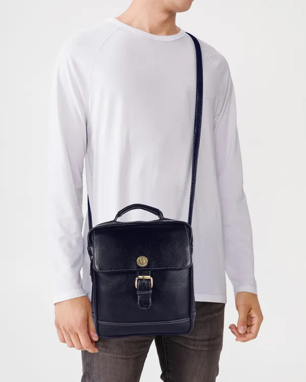 100%_pure_genuine_leather_messenger_9.5_inch_sling_cross_body_travel_office_tablet_buckle_bag_for_men_women,_blue