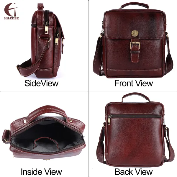 100%_pure_genuine_leather_messenger_9.5_inch_sling_cross_body_travel_office_tablet_buckle_bag_for_men_women,_brown