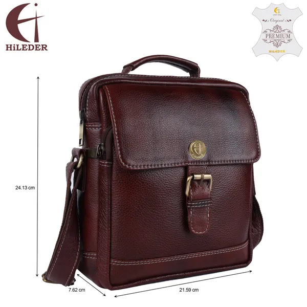 100%_pure_genuine_leather_messenger_9.5_inch_sling_cross_body_travel_office_tablet_buckle_bag_for_men_women,_brown