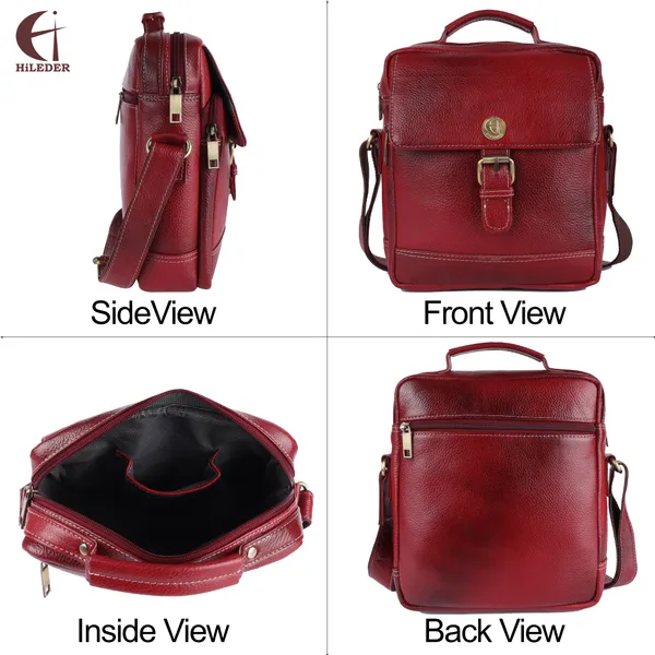 100%_pure_genuine_leather_messenger_9.5_inch_sling_cross_body_travel_office_tablet_buckle_bag_for_men_women,_maroon