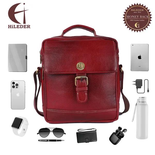 100%_pure_genuine_leather_messenger_9.5_inch_sling_cross_body_travel_office_tablet_buckle_bag_for_men_women,_maroon