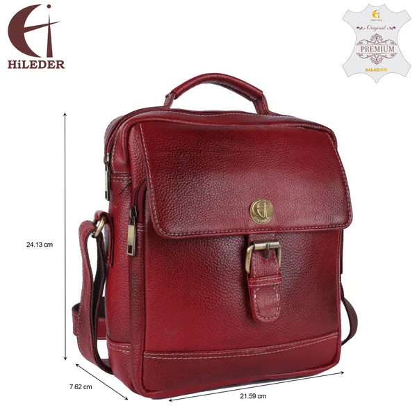 100%_pure_genuine_leather_messenger_9.5_inch_sling_cross_body_travel_office_tablet_buckle_bag_for_men_women,_maroon