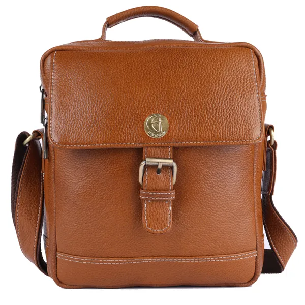 100%_pure_genuine_leather_messenger_9.5_inch_sling_cross_body_travel_office_tablet_buckle_bag_for_men_women,_tan