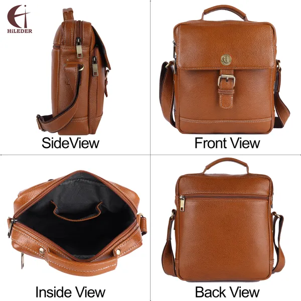 100%_pure_genuine_leather_messenger_9.5_inch_sling_cross_body_travel_office_tablet_buckle_bag_for_men_women,_tan