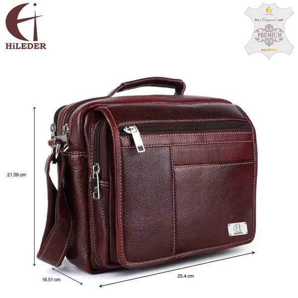 pure_leather_messenger_shoulder_10_inch_sling_cross_body_travel_office_tablet_tiffin_handbag_with_multiple_compartments_for_men_women,_brown