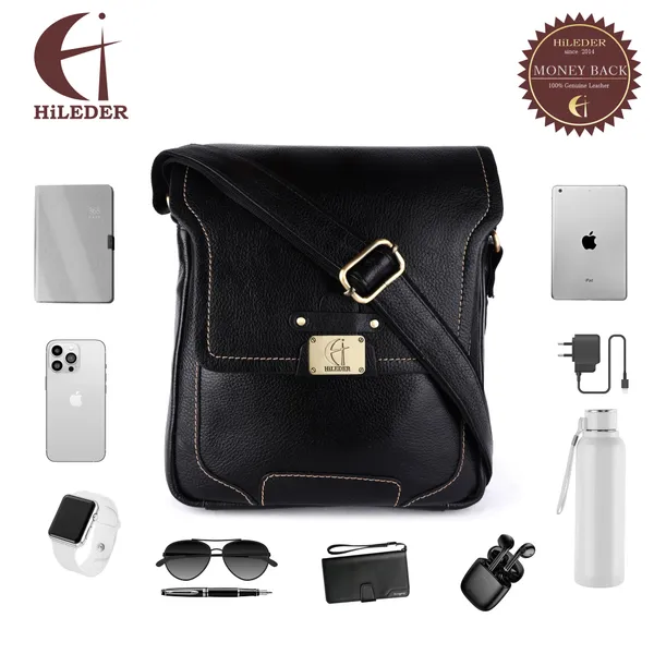 genuine_leather_messenger_shoulder_11_inch_sling_cross_body_travel_office_tablet_bag_for_men_women_|_front_flap_with_magnetic_closure_|_black