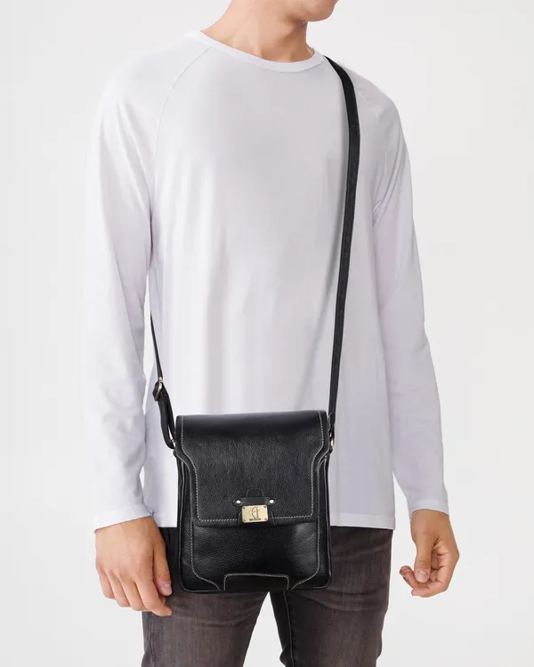 genuine_leather_messenger_shoulder_11_inch_sling_cross_body_travel_office_tablet_bag_for_men_women_|_front_flap_with_magnetic_closure_|_black