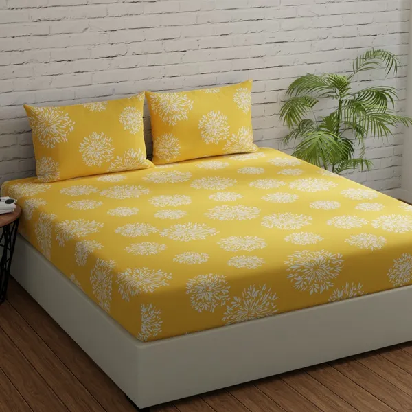 144_TC_Geometric_King_Size_Bedsheet_Cotton_with_2_Pillow_Covers_|_108_x_108_inches_|_Yellow