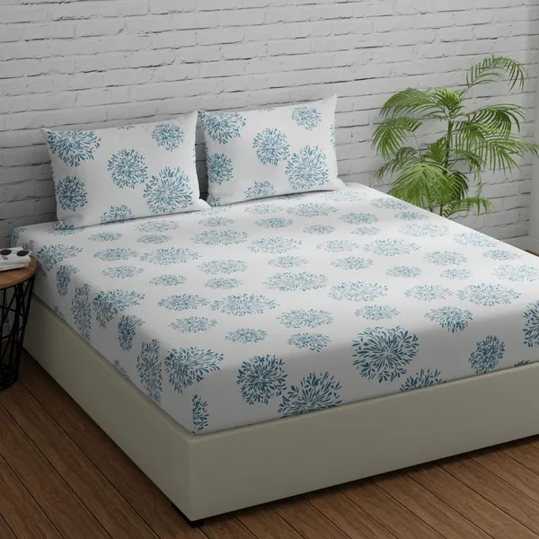 144_TC_Geometric_Bedsheet_for_King_Size_Bed_with_2_Pillow_Covers_|_108_by_108_inch_|_White_(Blue_Print)