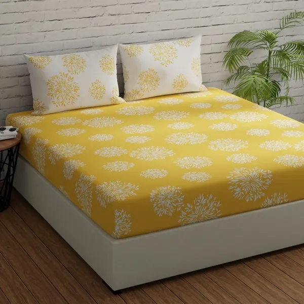 144_TC_Geometric_Cotton_Bedsheets_for_King_Size_Bed_with_2_Pillow_Covers_|_9ft_x_9ft_|_Yellow_&_White