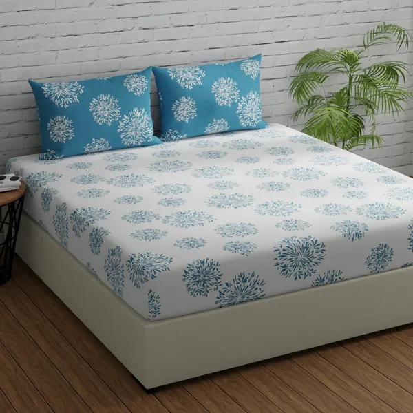 144_TC_Geometric_King_Size_Bedsheet_Cotton_with_2_Pillow_Covers_|_108x108_inch_|_White_&_Blue